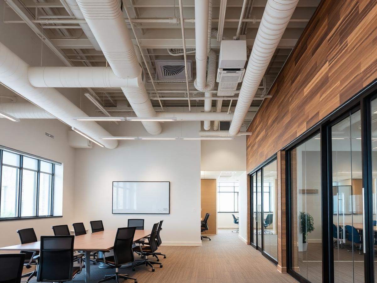 Renovated office interior with a meeting room